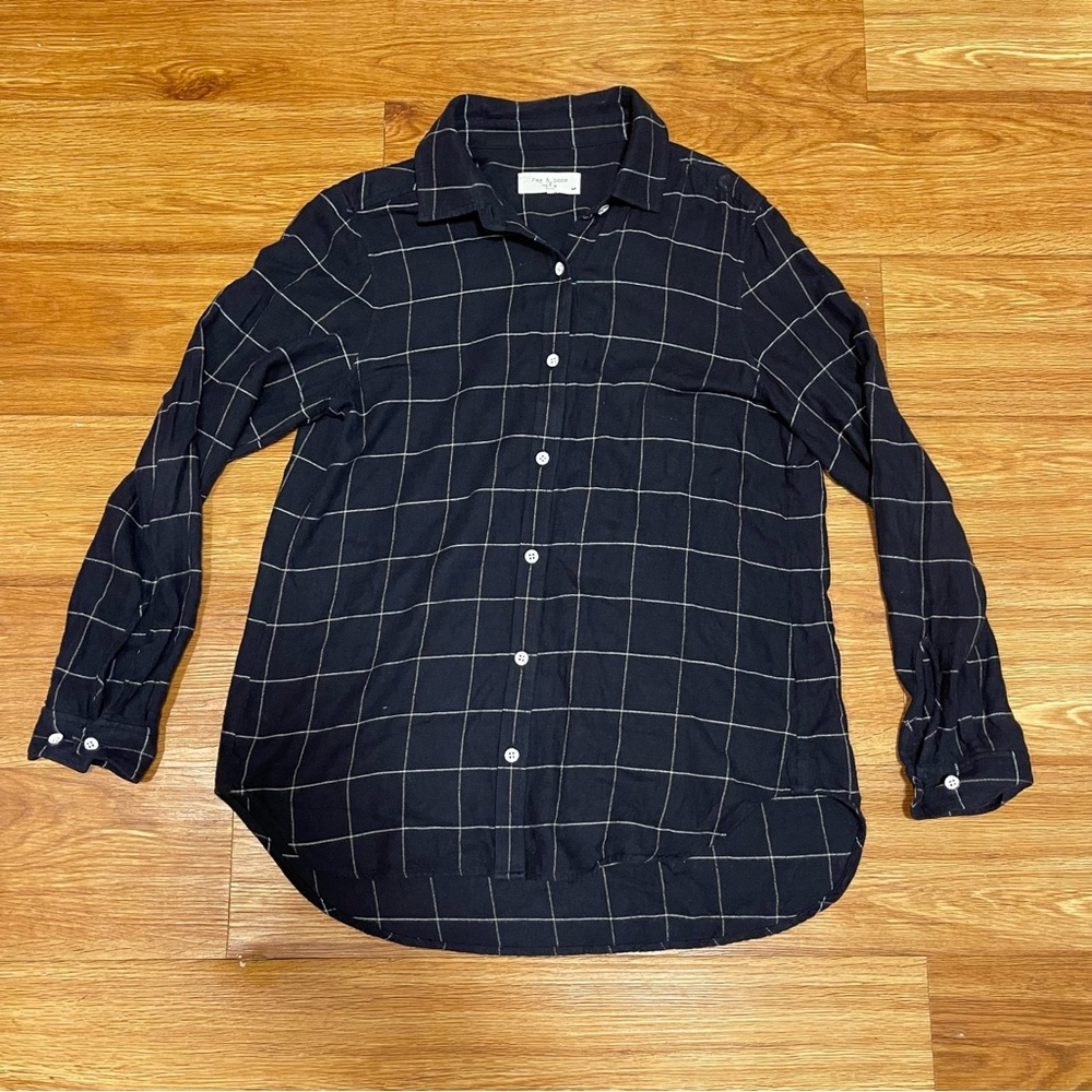 Women’s Rag & Bone Windowpane Long Sleeve Button Down, Navy and White Size Small